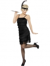 Goedkope Zwarte Fringe Flapper Verkleedkleding